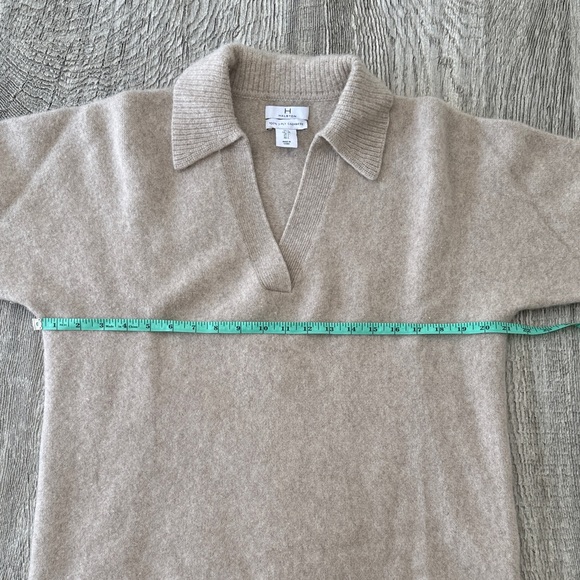 Halston Heritage V-Neck Cashmere Polo Sweater in Beige sz L - Picture 6 of 12
